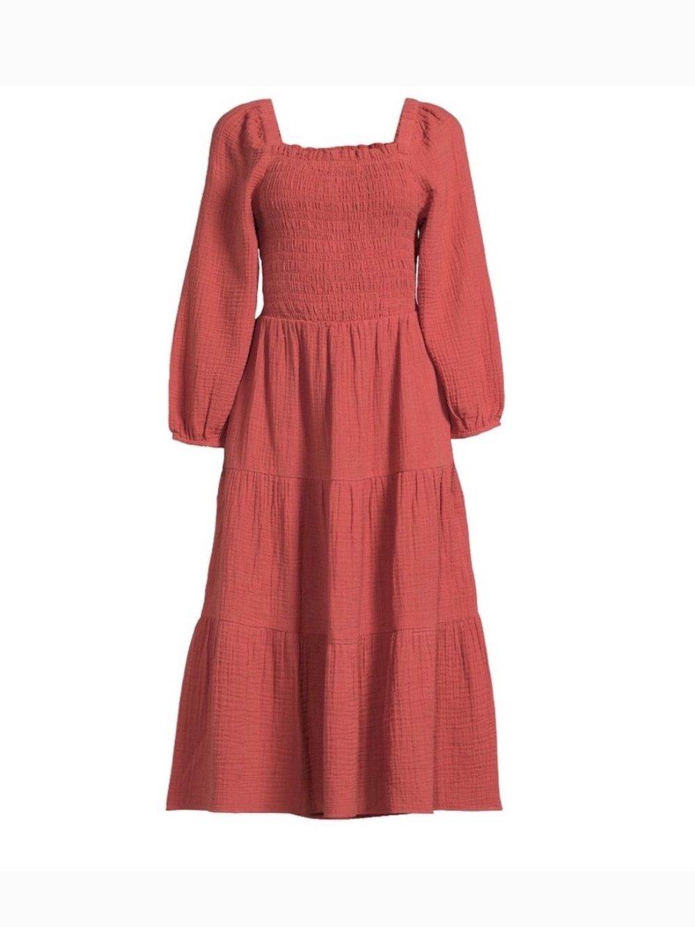 Beach Lunch Lounge Smocked Cut Out Back Cotton Gauze Tiered Midi Dress XXL New